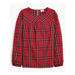 JCrew tartan cotton poplin top shirt xs red black holidays Christmas New plaid